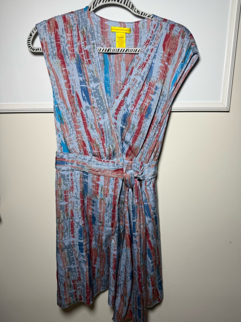 Catherine Malandrino Blue, Red & Rust Striped Wrap Midi Dress